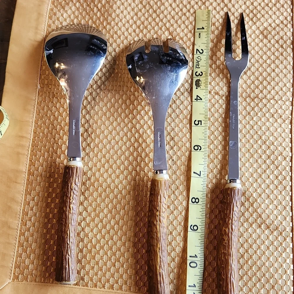 Faux Antler Handler Serving Set 3 Utensils BBQ Salad Servers Fork